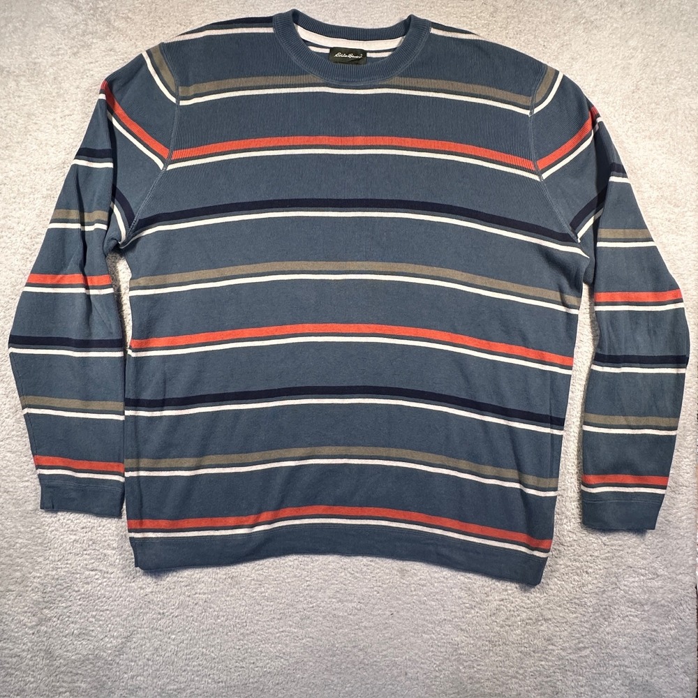 Y2K Eddie Bauer Mens XL Tall Striped Long Sleeve‎ Crew Neck Sweater Casual